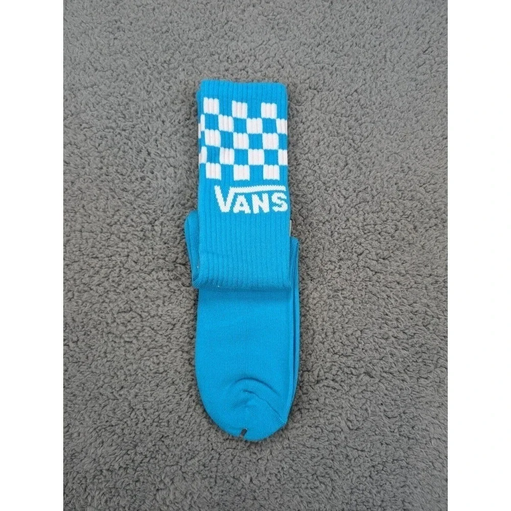 Vans Crew Socks Mens Womens 6.5-9‎ Blue White Checkerboard Logo Stripe At…